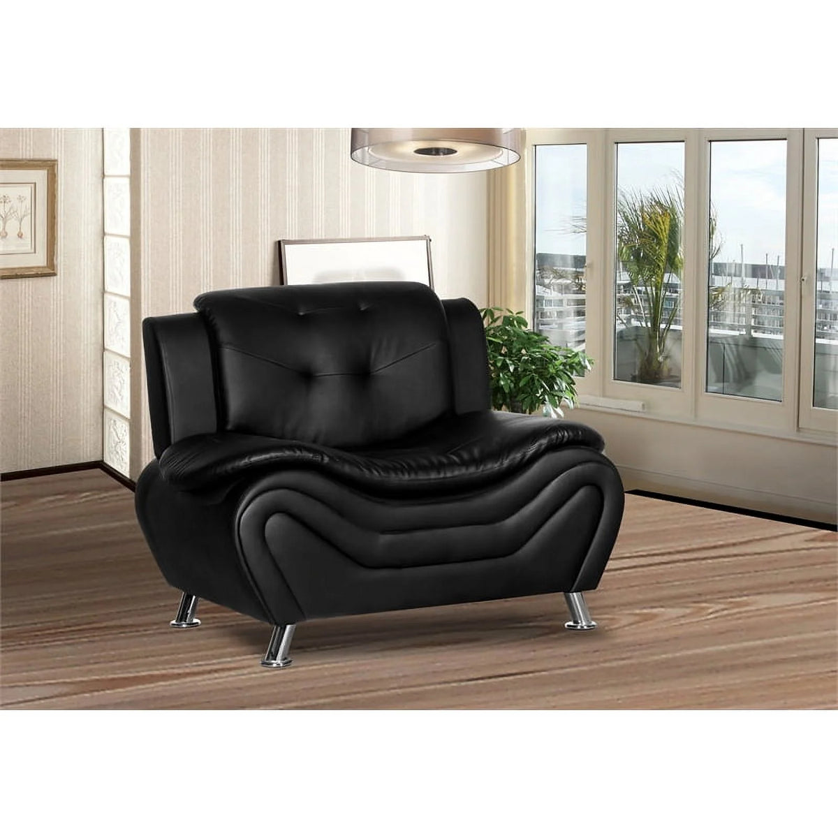 Black Faux Leather Loveseat and Club Chair 2-Piece Set J661510
