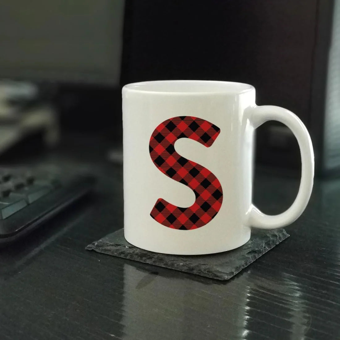 Hot Chocolate Coffee Mug Gift, Red Plaid Initial Letter S, 1-Pack, Includes Gift Box C37218