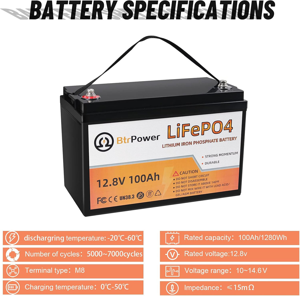 2 Pack 12V 100Ah LiFePO4 Deep Cycle Rechargeable Battery with 100A BMS O1926