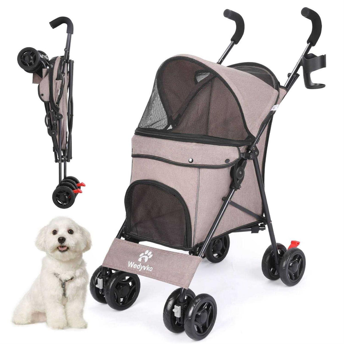 Foldable Pet Stroller with Cup Holder W453696