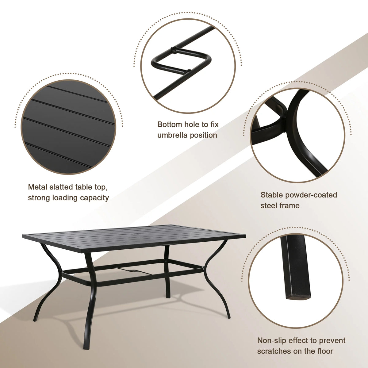6-Person Metal Rattan Patio Dining Set with Umbrella Hole J353988