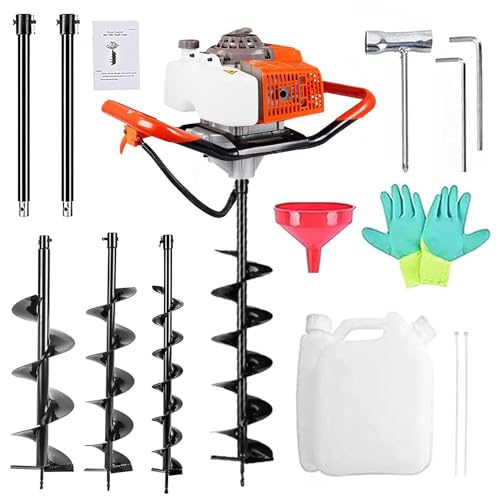 72cc Gas Powered Earth Auger with Three Drill Bit 4" 6" 8" and Three Extension Rods 8" 12" 20" W664085