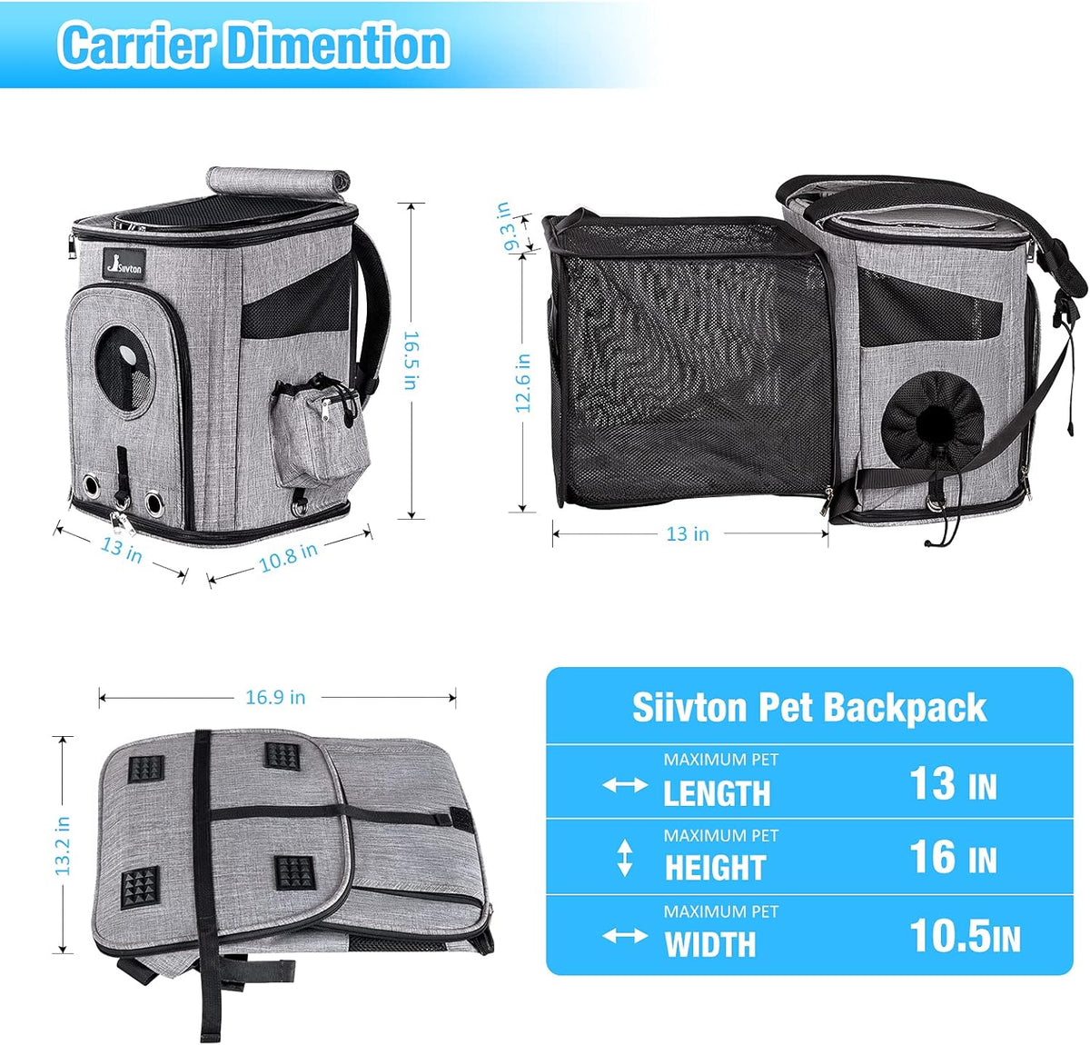 Expandable Pet Carrier Backpack with Breathable Mesh U746843
