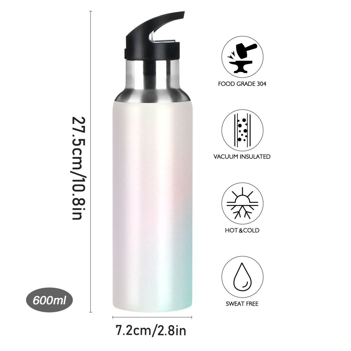 20 OZ Stainless Steel Vacuum Insulated Water Bottle with Straw Lid Q569002