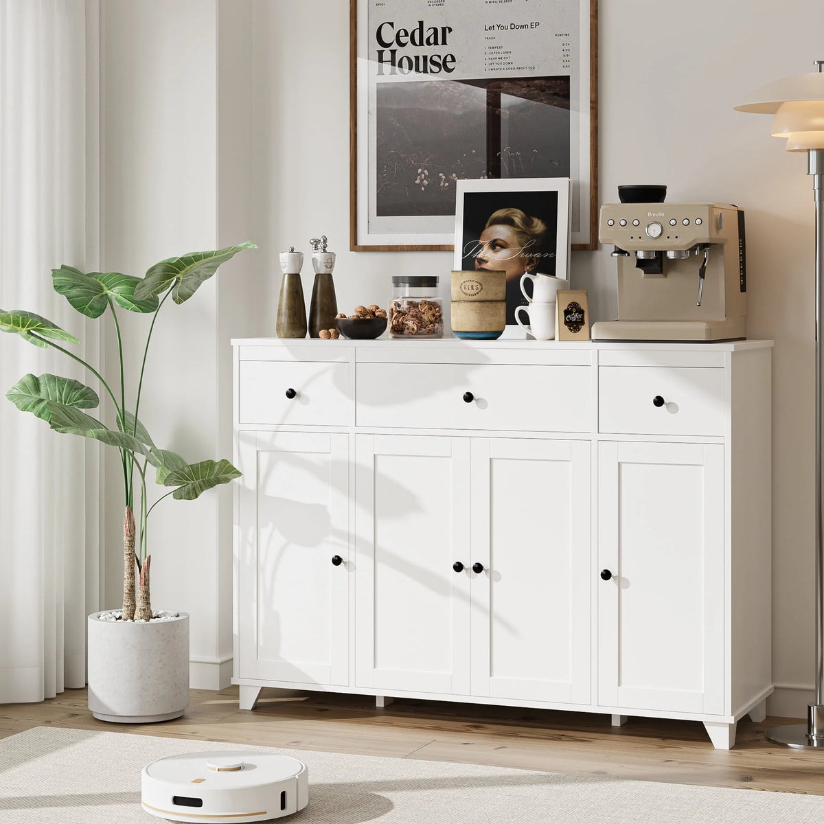 White 3 Drawer Buffet Sideboard Cabinet M4041