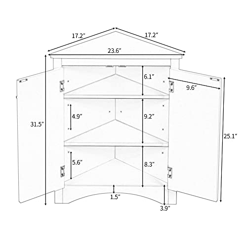 Brown Freestanding Corner Cabinet with 2 Adjustable Shelves and 2 Doors L4548
