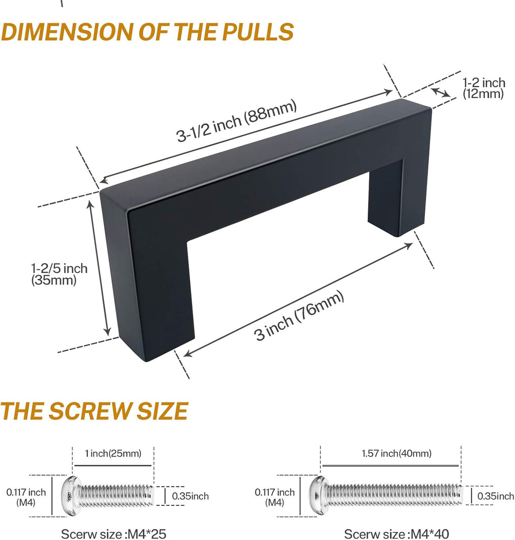 25 Pack 3-3/4 Inch Matte Black Cabinet Pulls U616849