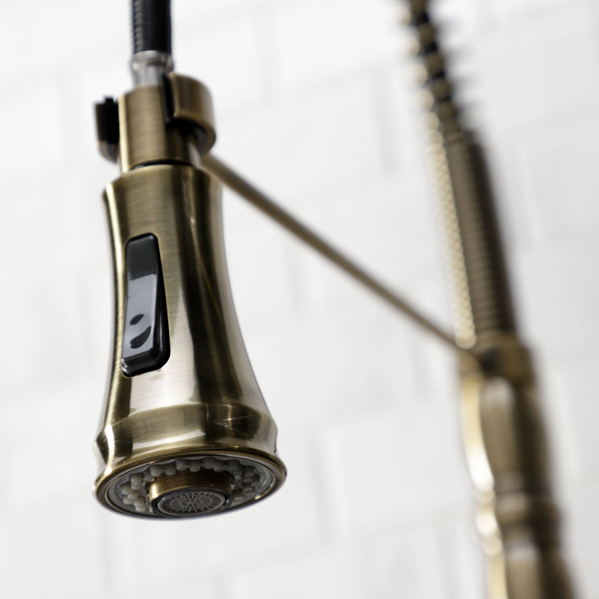 Antique Brass Wall-Mount Pull-Down Sprayer Kitchen Faucet B51436