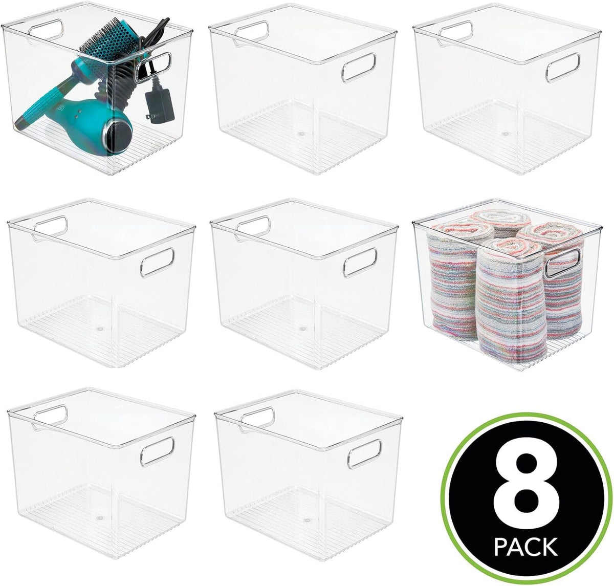 Clear 8 Pack Plastic Storage Organizer Bin Basket with Handle X837250