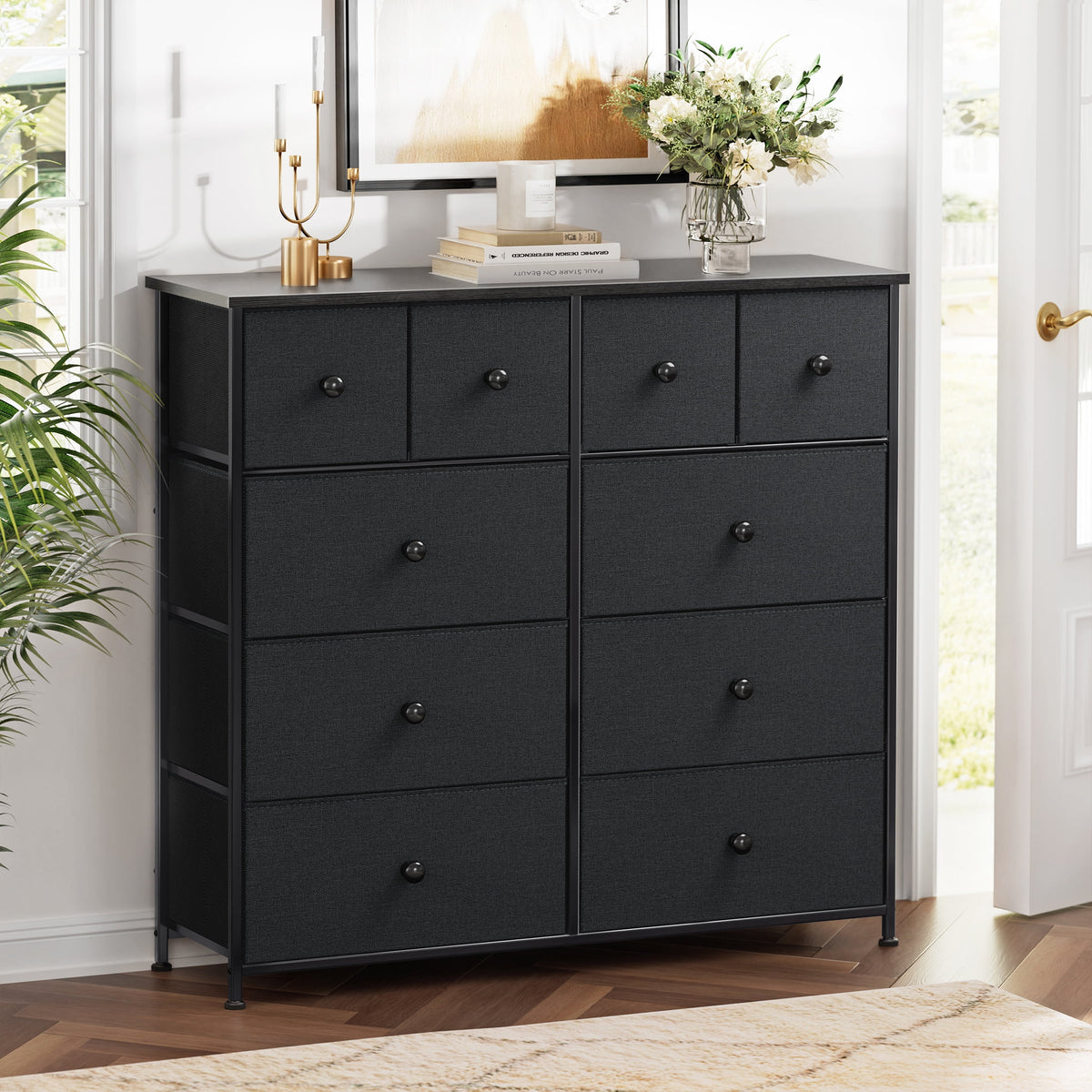 Dark Brown 10 Drawer Fabric Dresser L7313