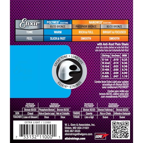 6 String Set Extra Light 80/20 Bronze Acoustic Guitar Strings P335049