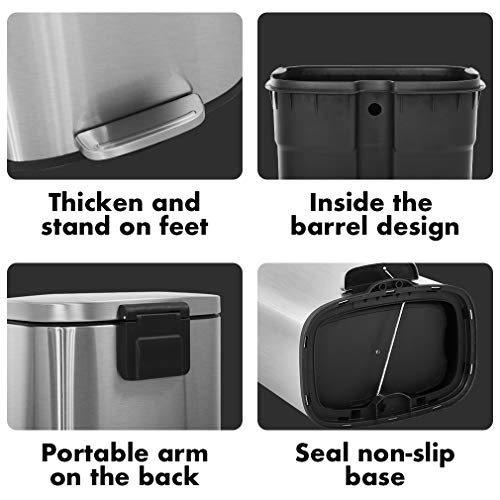 60 Liter Stainless Steel Step Trash Can with Inner Buckets and Hinged Lids U4605