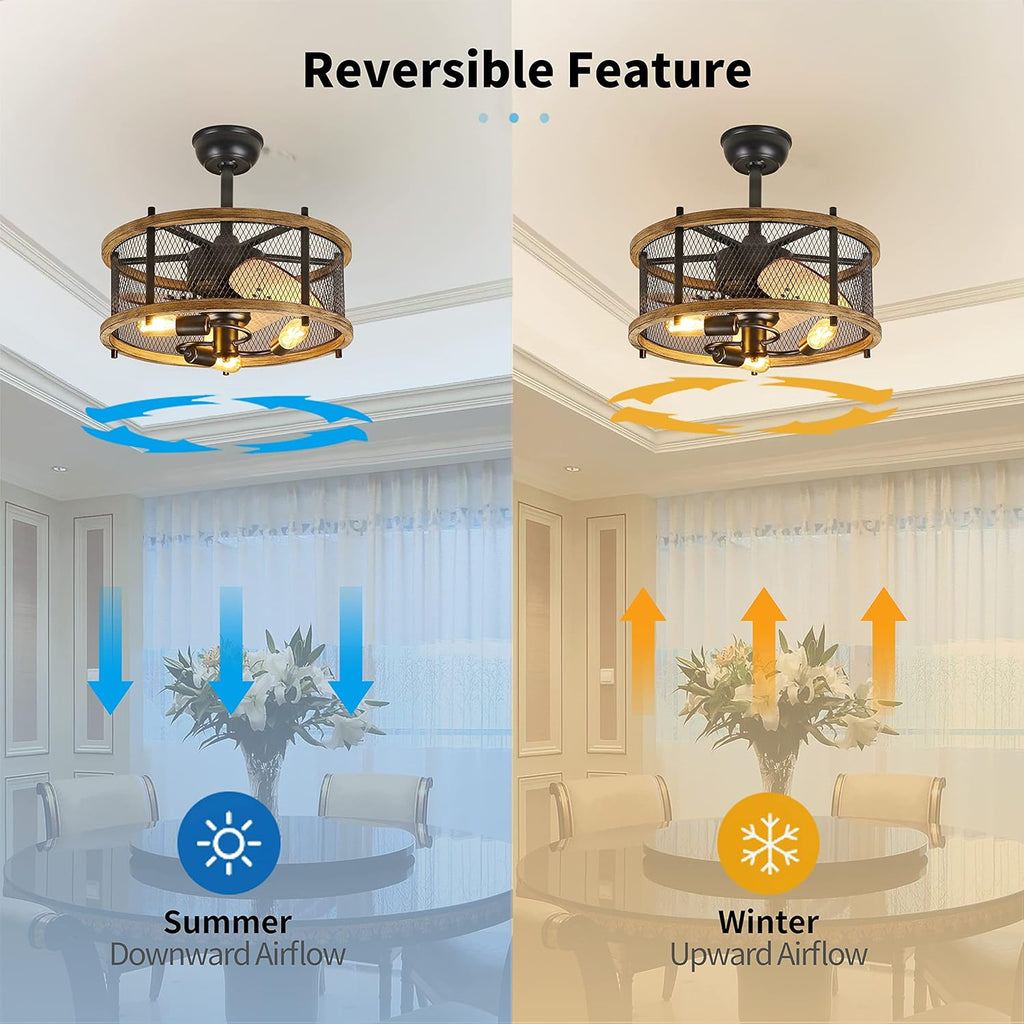 20-inch Industrial Caged Ceiling Fan with Lights Remote Control I93831