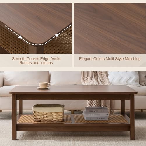 47.2'' 2-Tier Solid Wood PE Rattan Coffee Table G16433
