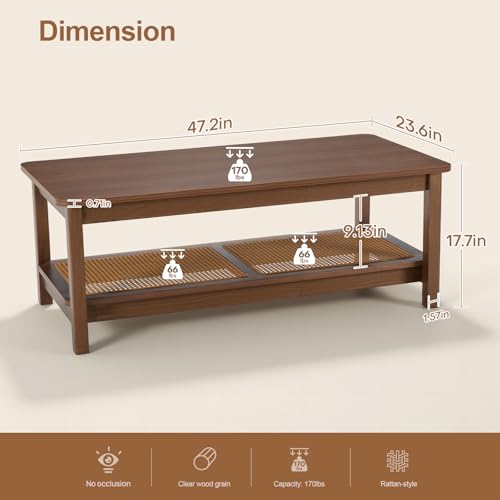 47.2'' 2-Tier Solid Wood PE Rattan Coffee Table G16433