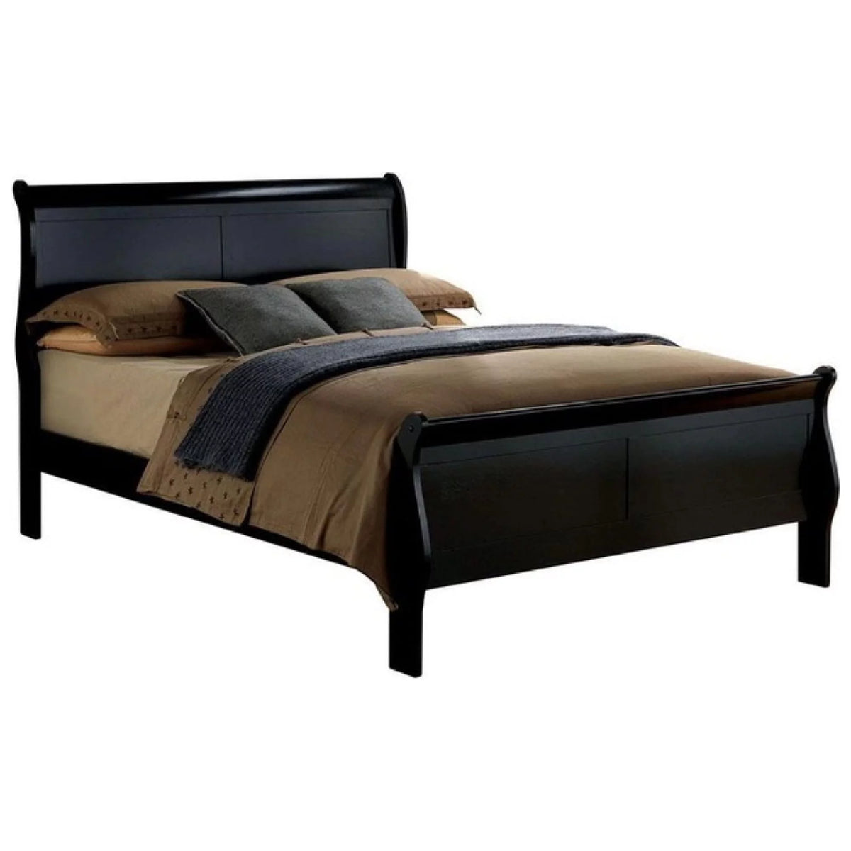 Black Queen Size Solidwood Sleigh Bed E85807