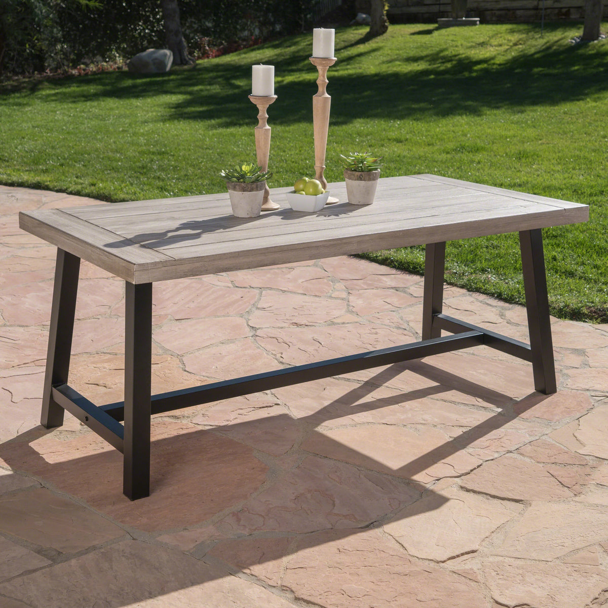 Light Grey Acacia Wood Rectangular Dining Table X689