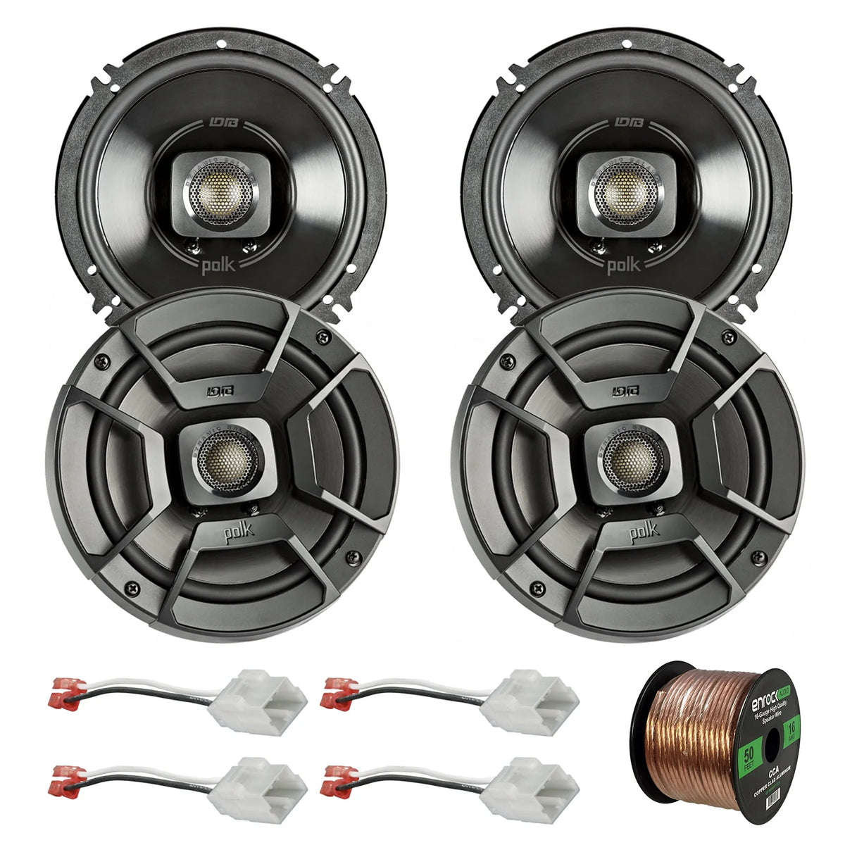 4x 6.5 300W 2 Way Coaxial Speakers, 4x Speaker Harness, 16-Gauge 50 Foot Speaker Wire U126