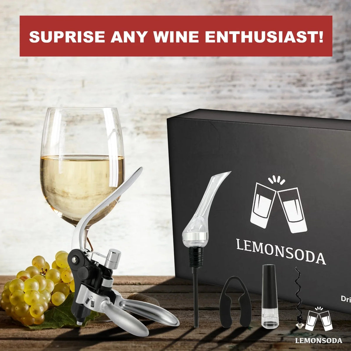 Wine Bottle Opener Kit with Corkscrew, Pourer, Foil Cutter, Stopper I429365