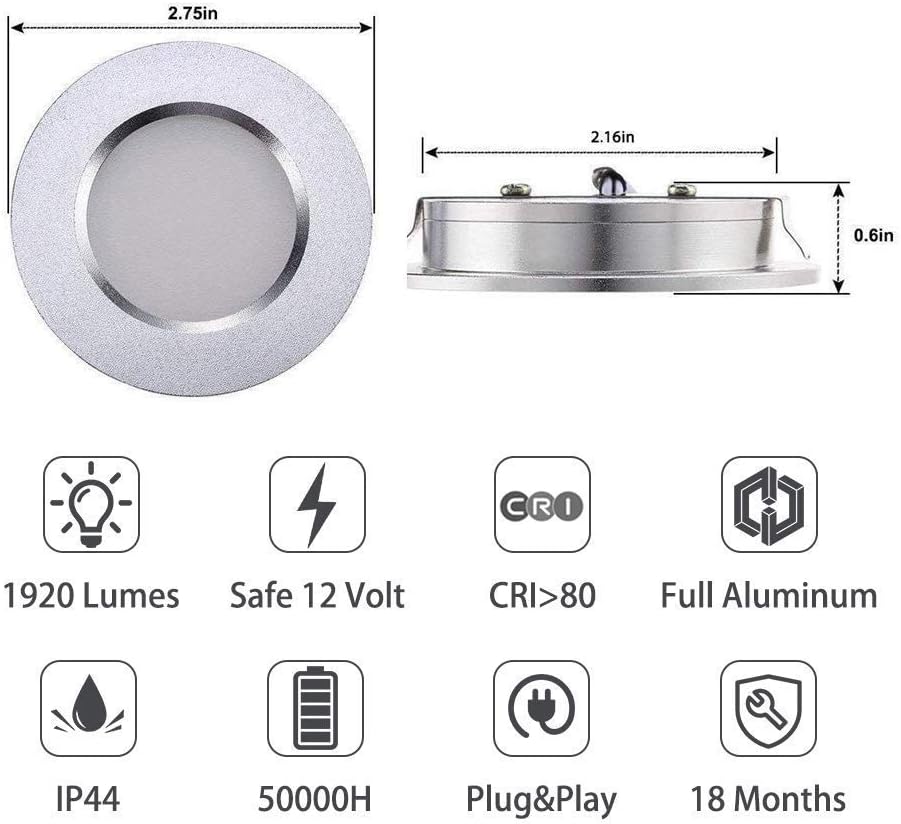12V Waterproof Ultra-Thin LED Ceiling Light 3000K Warm White 12 Pack A817
