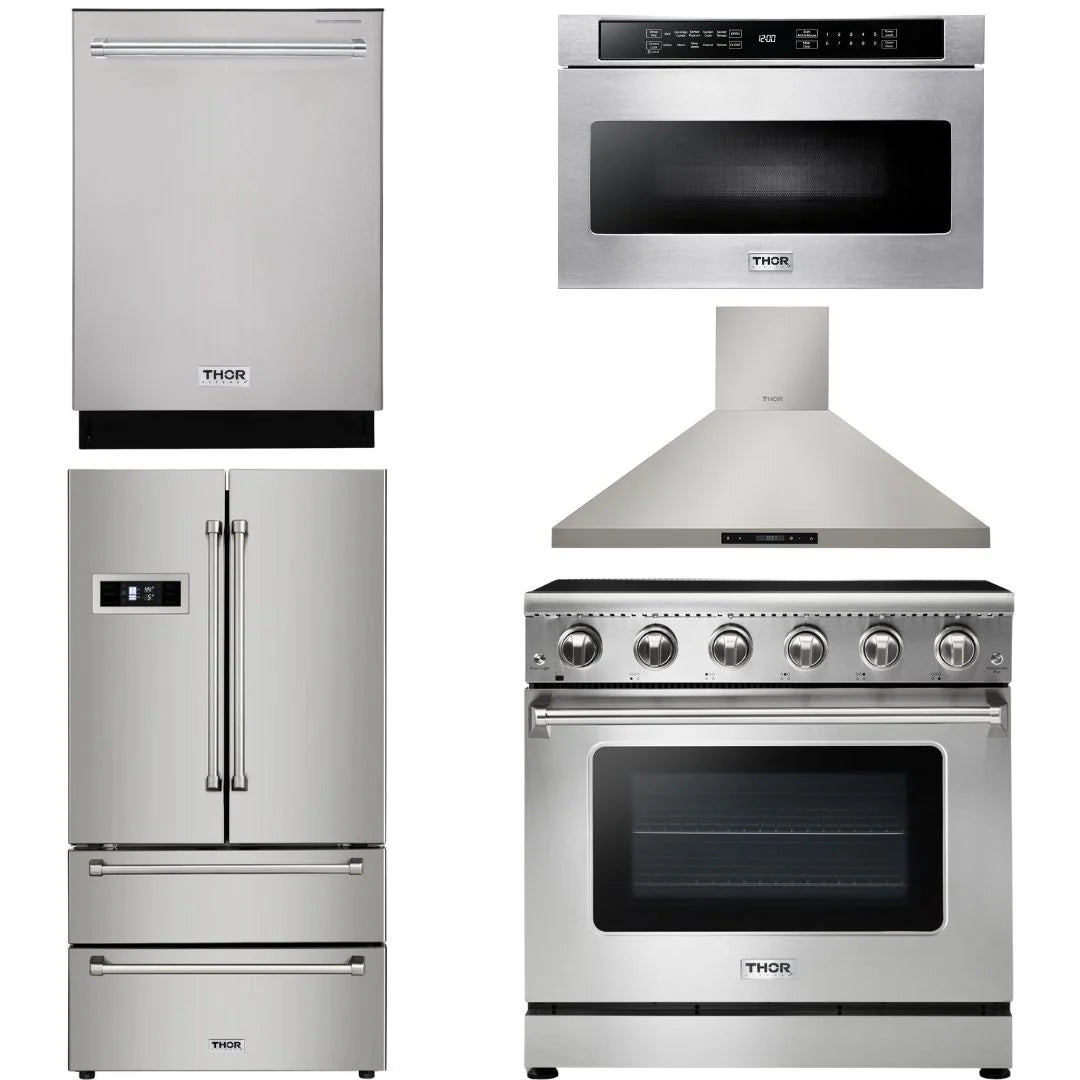 36 Electric Range, Range Hood, Microwave, Refrigerator, Dishwasher P9631