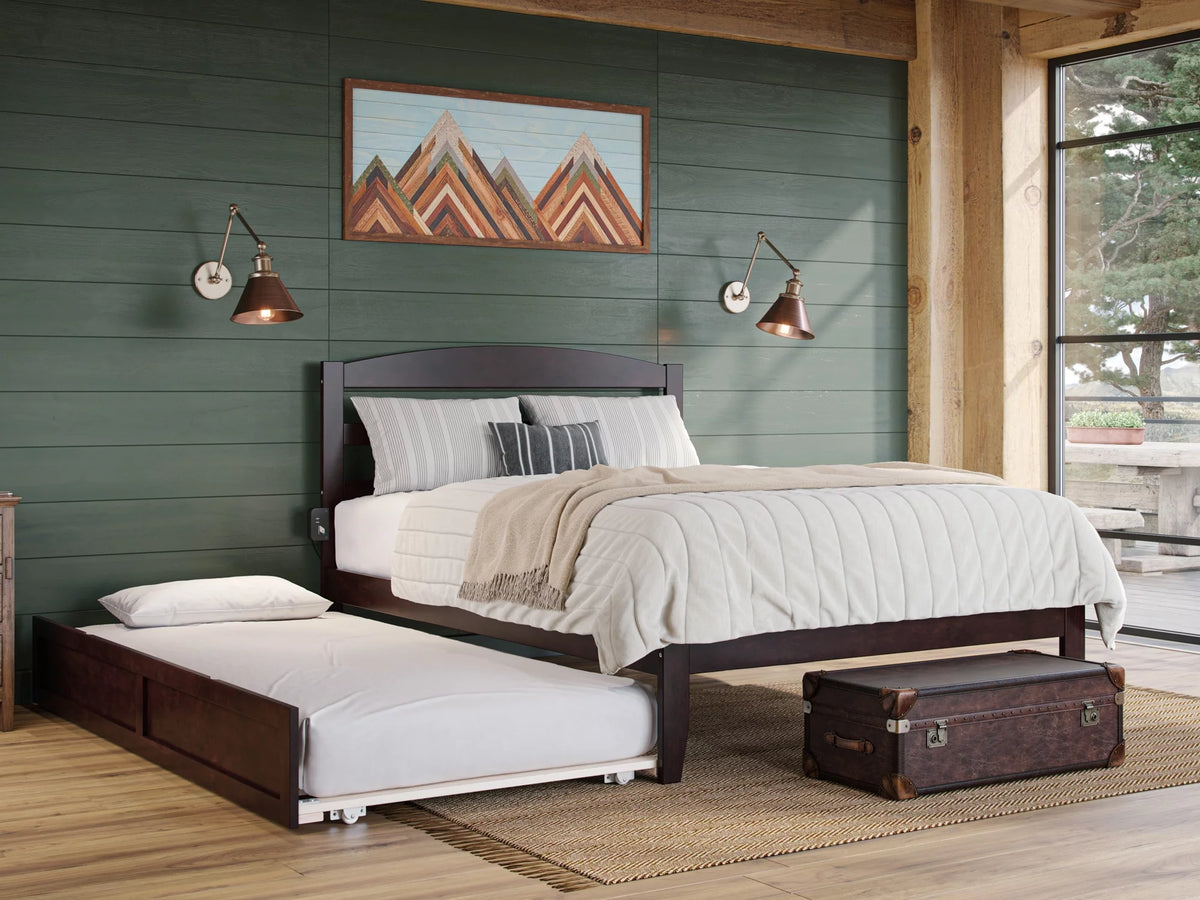 14" Queen Wood Platform Bed Frame with Twin XL Trundle, Espresso H9765
