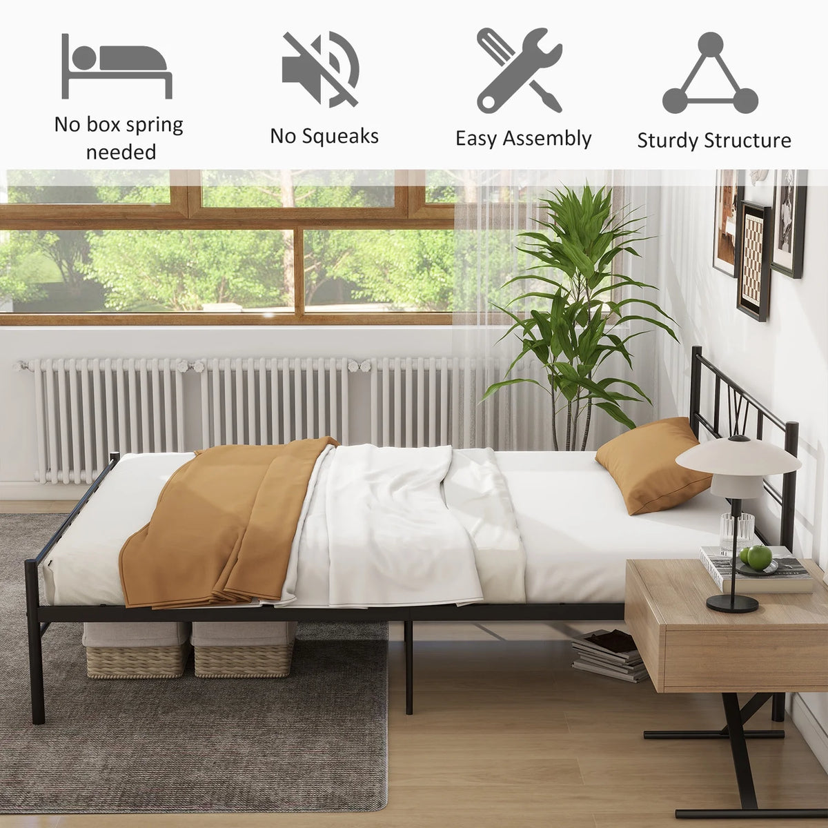 Full Size Metal Platform Bed Frame with Headboard and Footboard T4870