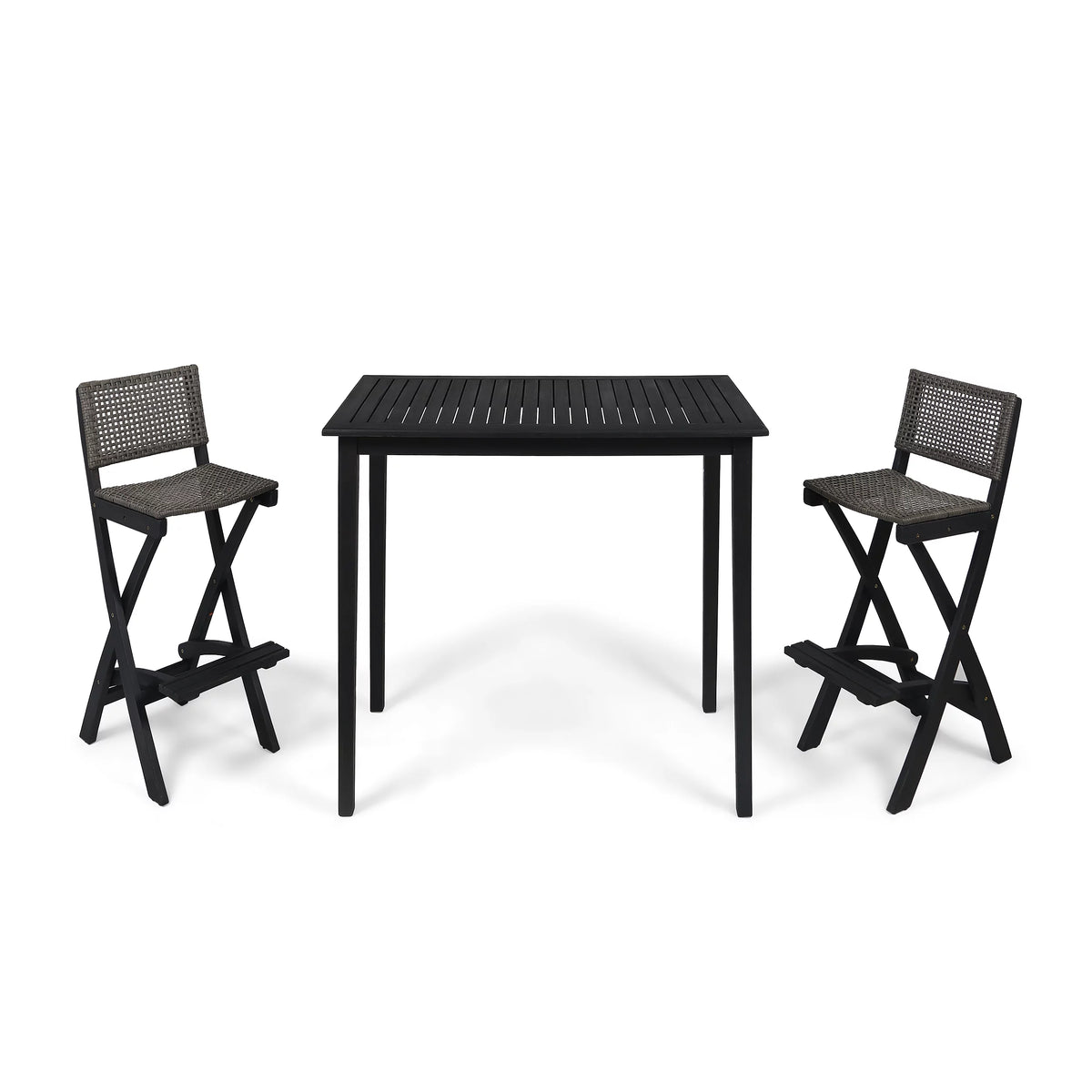 3-Pc Wood and Wicker Bar Height Set G53218