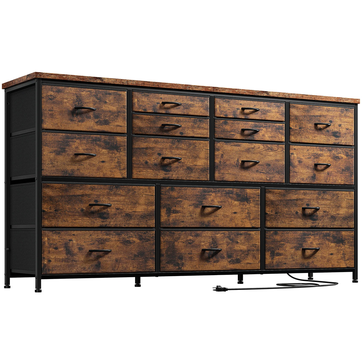 Black 16 Drawer Fabric Dresser TV Stand with Power Outlet S66905