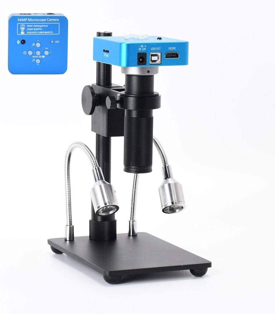 34MP 2K 1080P 60FPS Full HD HDMI USB Digital Video Microscope Camera with 150X Zoom C-Mount Lens and Adjustable Illumination F210