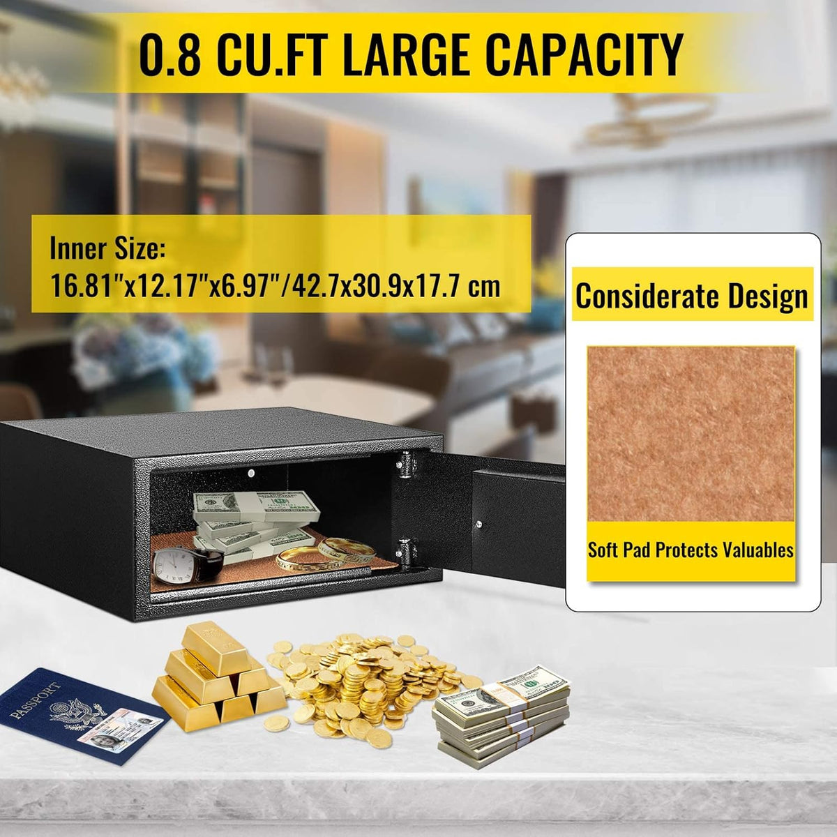 0.8 Cubic Feet Carbon Steel Digital Safe Box with Two Keys B782222