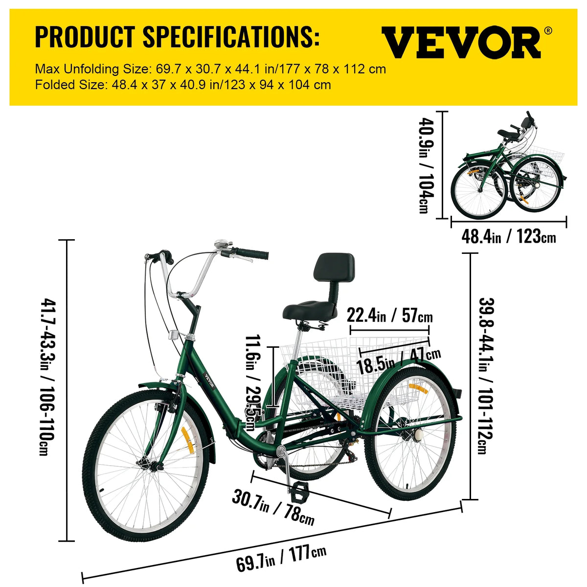 Foldable 7-Speed Adult Tricycle 24" Wheels P7782