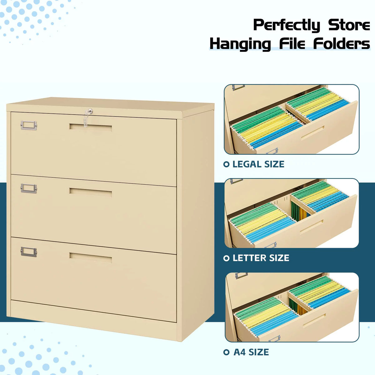 3 Drawer Metal File Cabinet with Lock X315