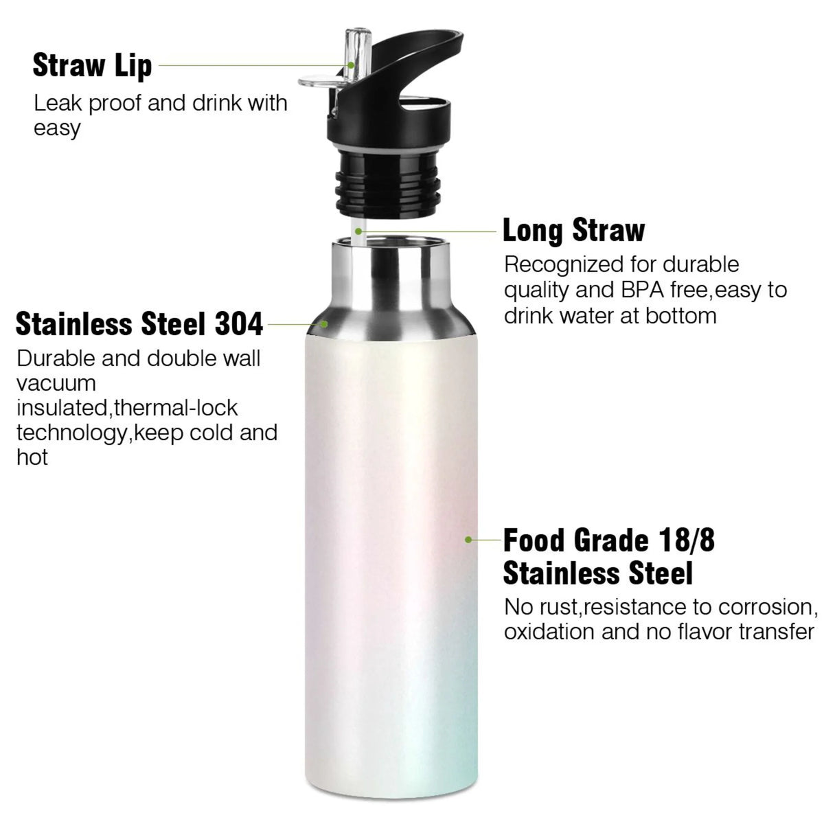 20 OZ Stainless Steel Vacuum Insulated Water Bottle with Straw Lid Q569002
