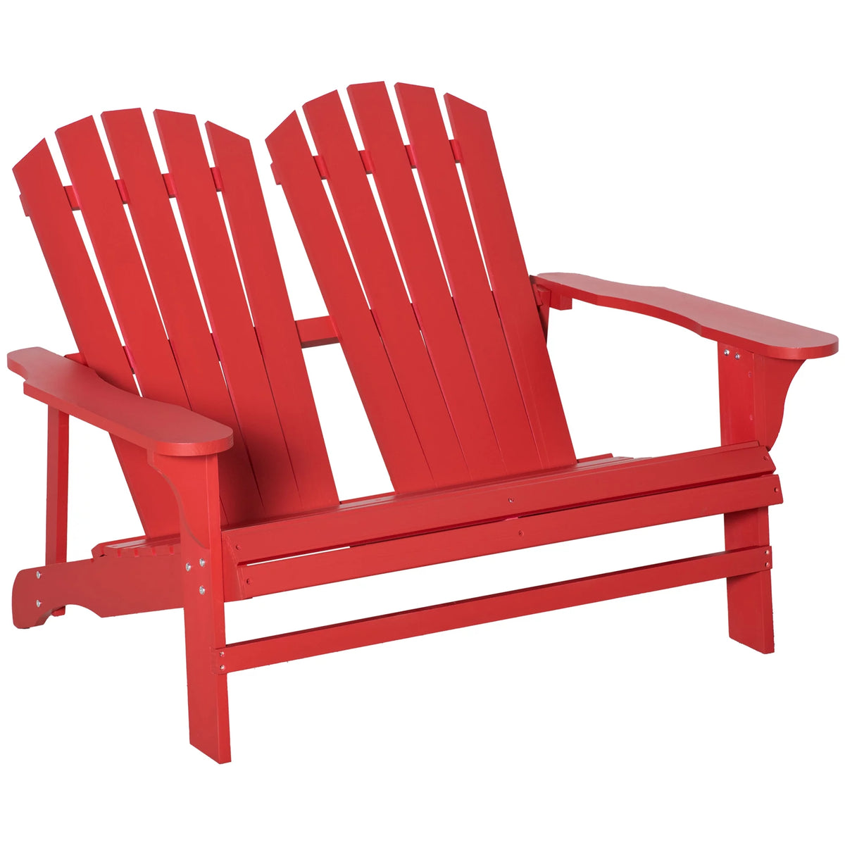 2 Person Wooden Adirondack Loveseat with High-back, Wide Armrests, Red T272533