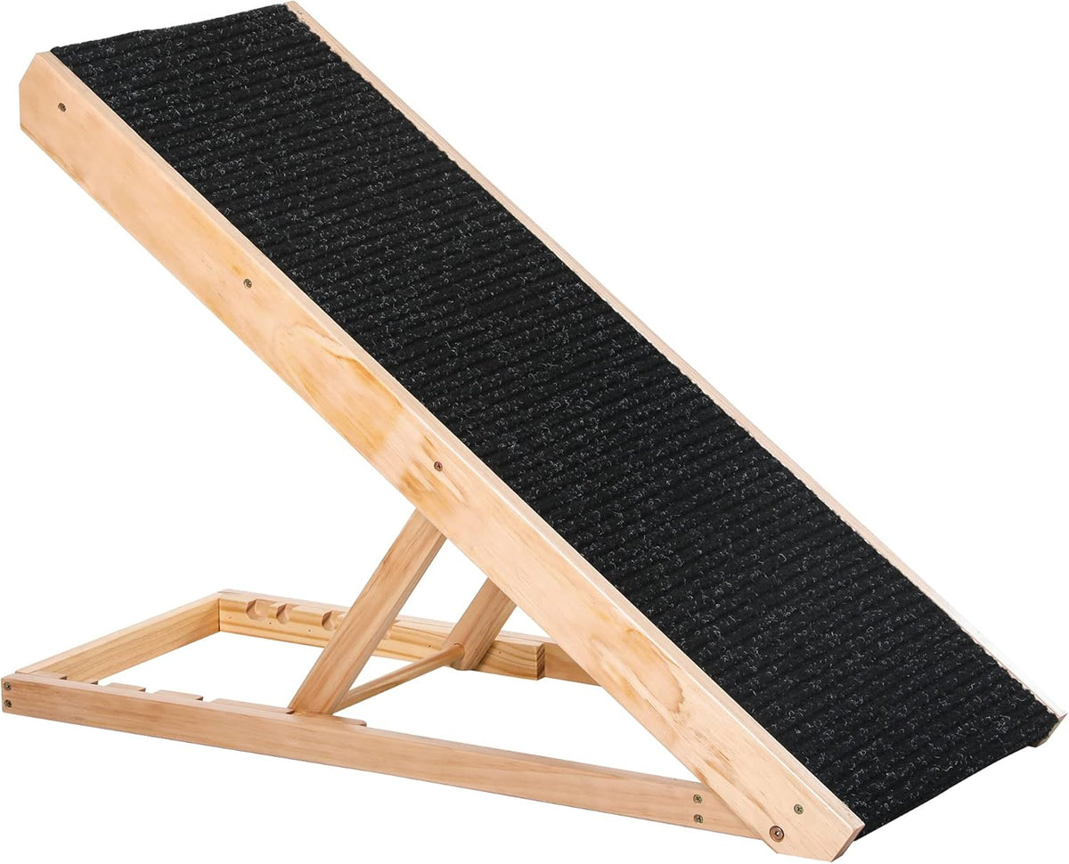 Elevated Pet Ramp, Foldable, Height Adjustable, Non-Slip Finish, Pine, 35.5" L x 16" W x 24" H, Black Z6051