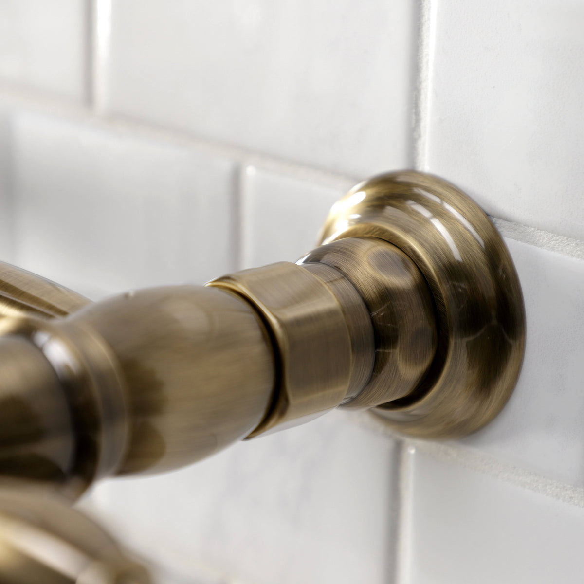 Antique Brass Wall-Mount Pull-Down Sprayer Kitchen Faucet B51436