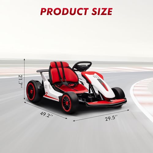Electric Drift Kart Car with Adjustable Seat, 24V 7Ah, 2 * 200W Motor, 8.1 MPH, LED Lights X712524