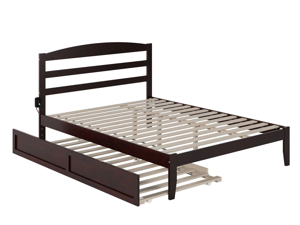 14" Queen Wood Platform Bed Frame with Twin XL Trundle, Espresso H9765