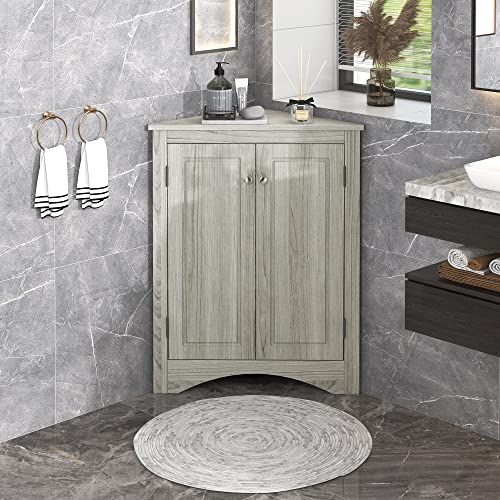 Brown Freestanding Corner Cabinet with 2 Adjustable Shelves and 2 Doors L4548