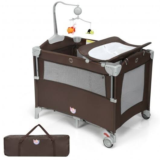Beige Portable Baby Bassinet Crib Playard with Diaper Changer V218