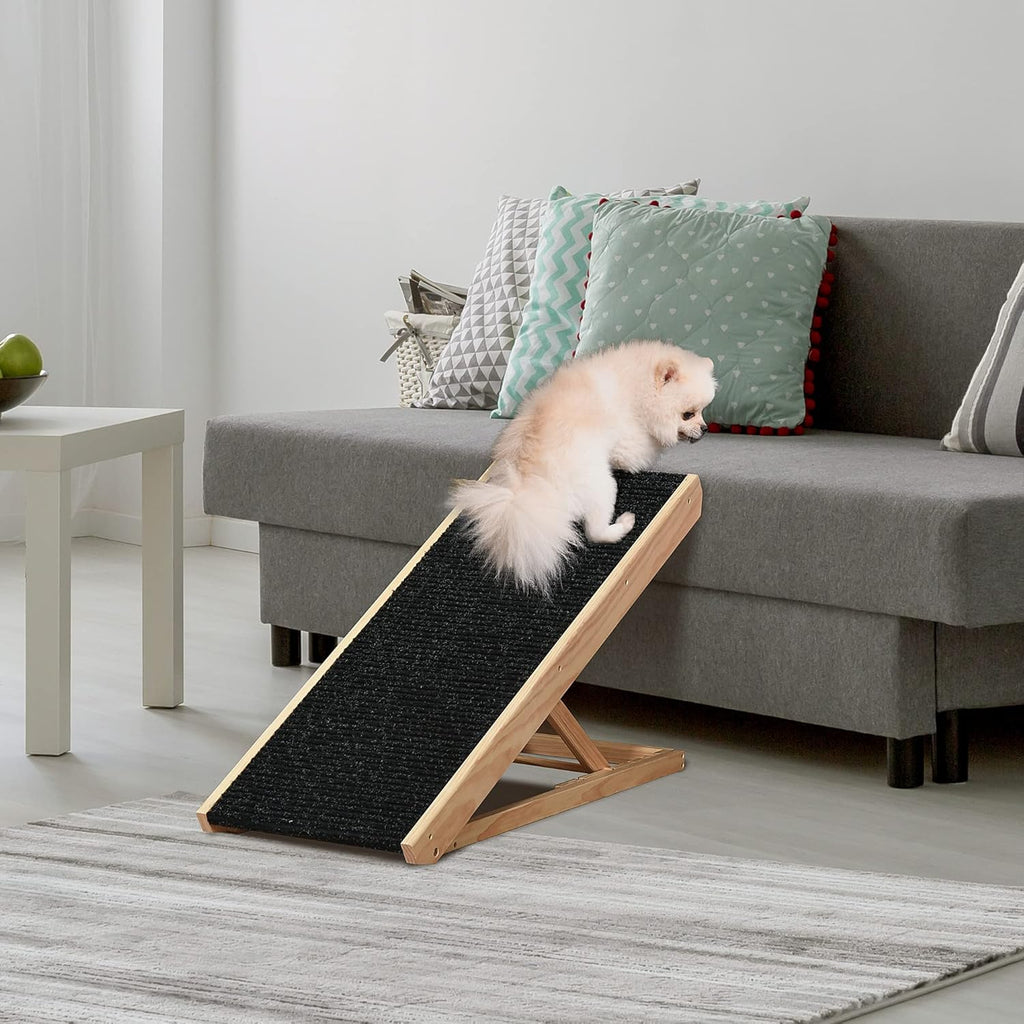 Elevated Pet Ramp, Foldable, Height Adjustable, Non-Slip Finish, Pine, 35.5" L x 16" W x 24" H, Black Z6051