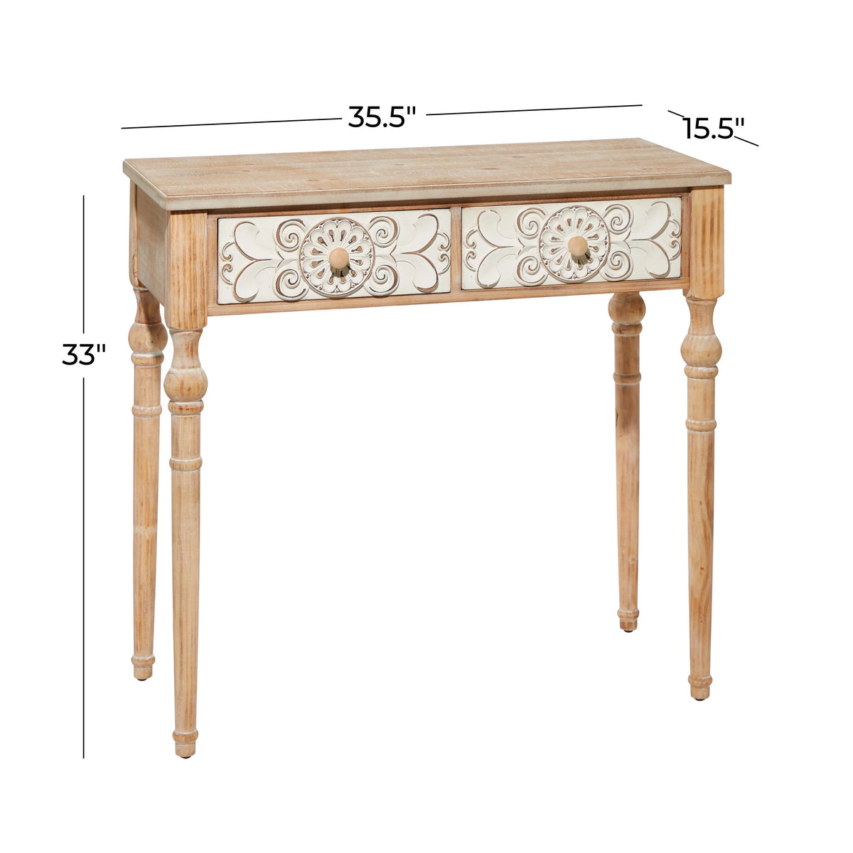 Brown Wood Carved 2 Drawers Console Table W7775