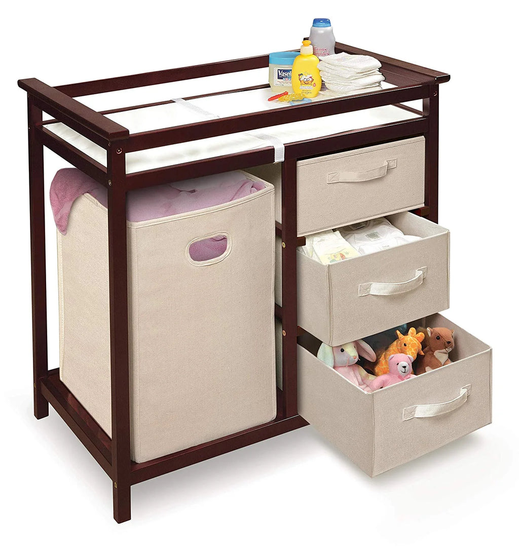 Cherry Changing Table with Three Baskets & Hamper L828062
