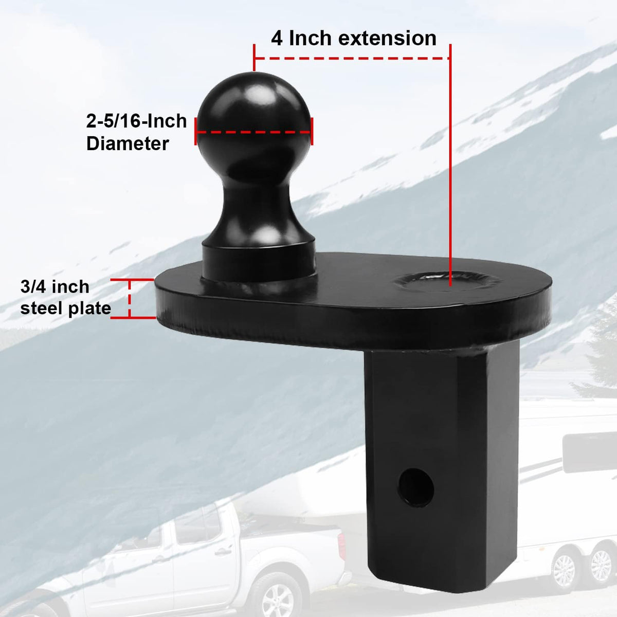 4" Offset Gooseneck Ball Extender, 2-5/16" Diameter, 20,000 lbs B406