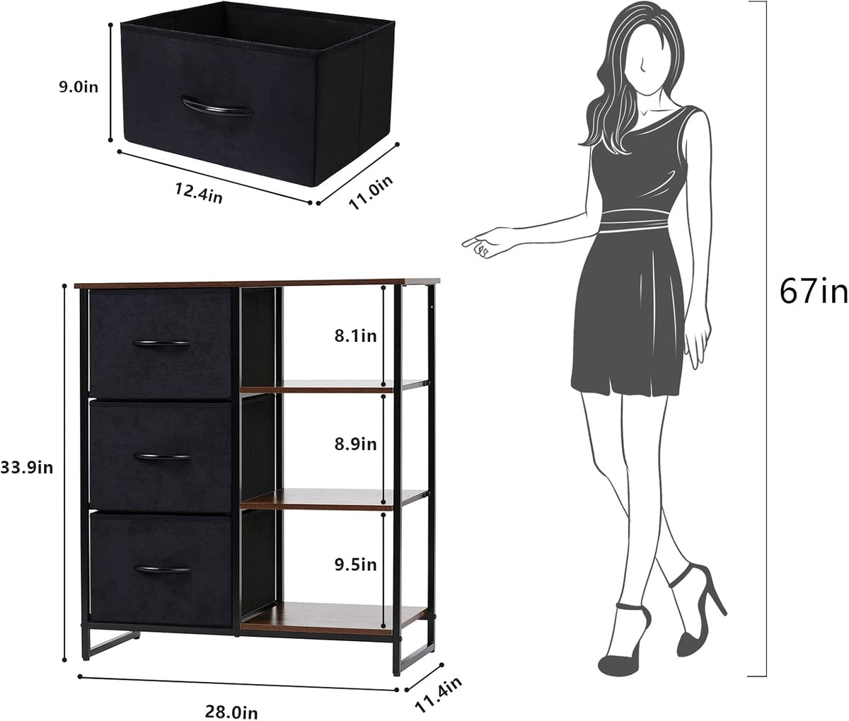 3 Drawer Dresser with Shelves J735