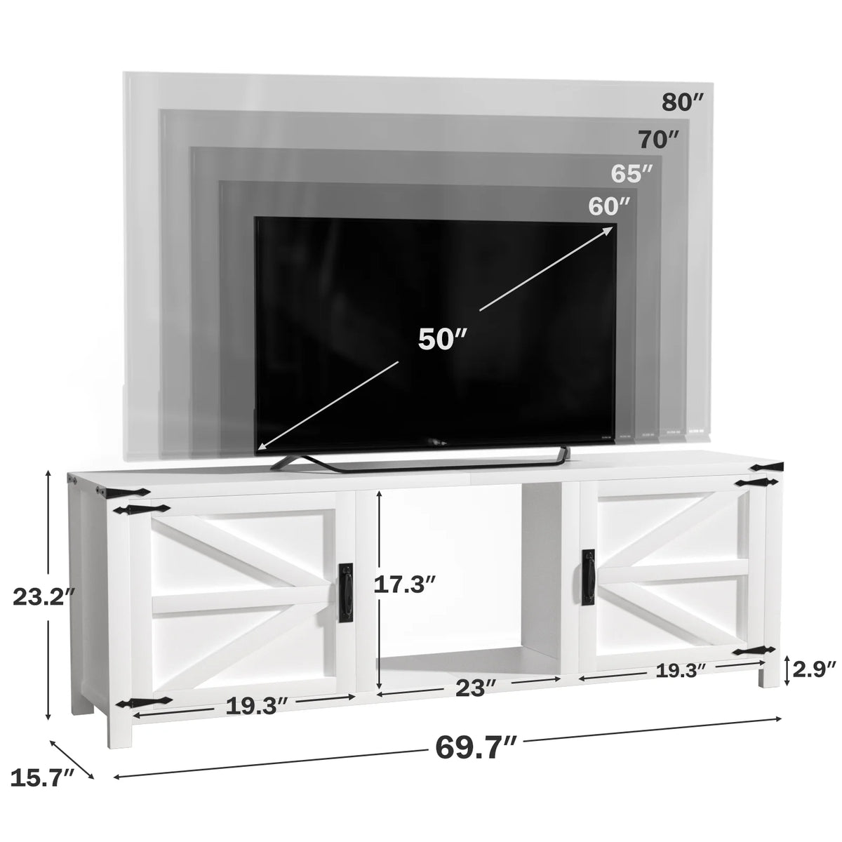 70" White TV Stand with Barn Doors J6471