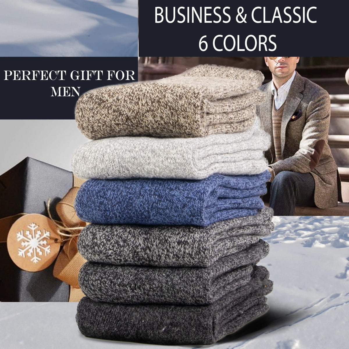6 Pairs Wool Merino Thermal Boot Socks Size 10-13 M216