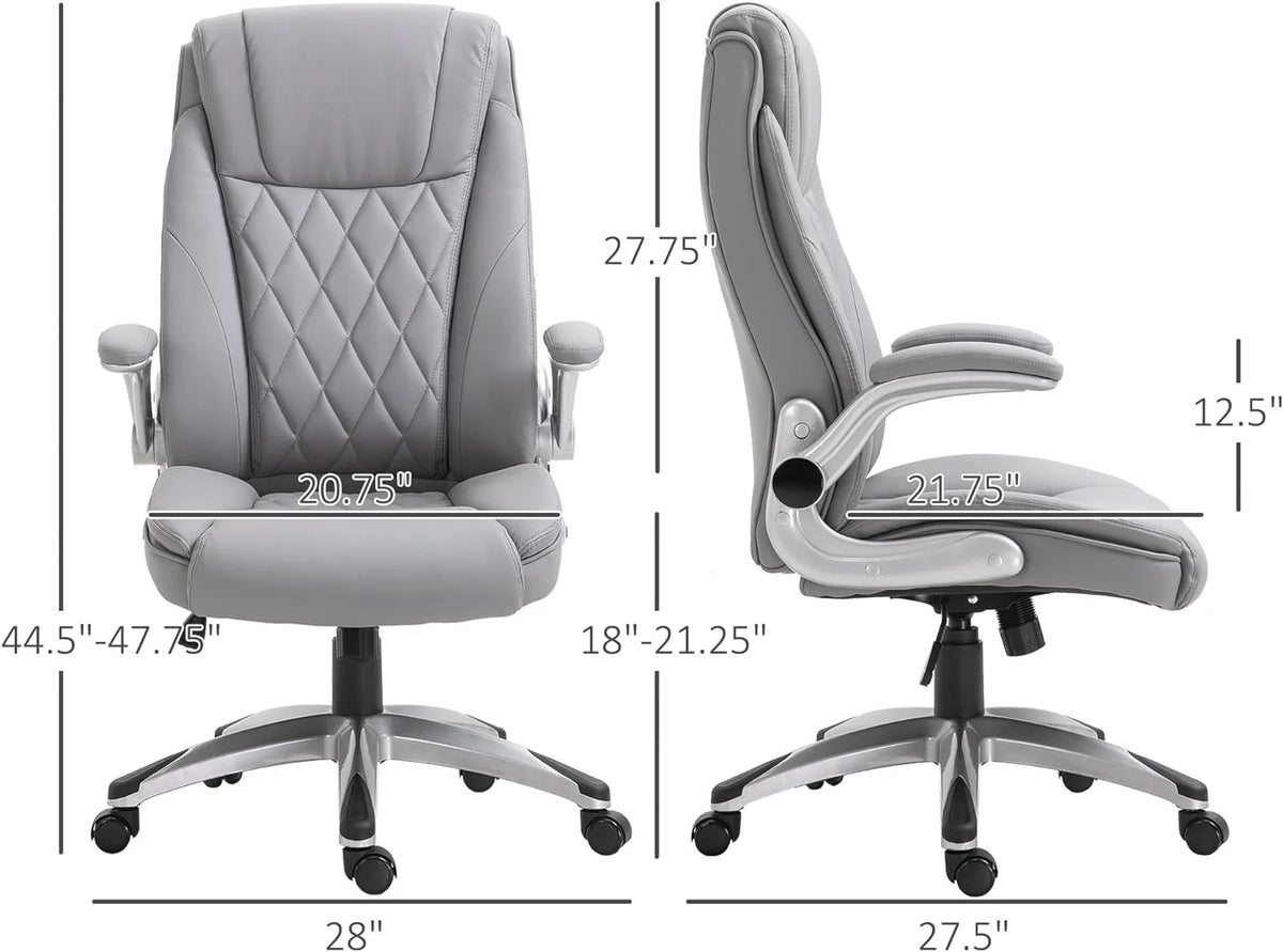 Grey Faux Leather Ergonomic Home Office Chair with Flip Up Arms Y69916