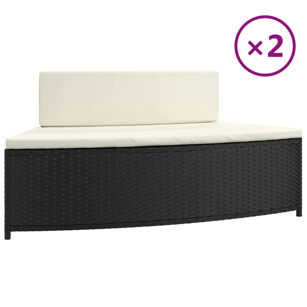 Black Poly Rattan Spa Benches with Cushions 2 pcs Z553103